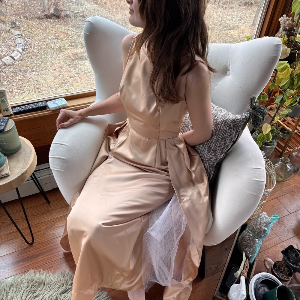 Vintage sleeveless boat neck champagne Party Dress w overskirt  50’s - Picture 3 of 16